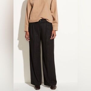 Vince Double Pleat Stripe Wide Leg Flannel Wool Black Brown Trouser Pant Size 2